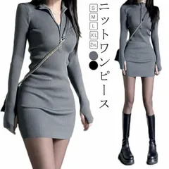 ニットワンピース タイトワンピース リブニット レディース ポロ襟 タイトワンピ ミニ丈 きれいめ 結婚式 チュニック カジュアル おしゃれ セクシー シンプル トレンド キャバ嬢 着痩せ 着回し 長#yz5754