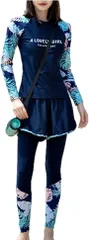 G-tiamo ジーティアモ 水着 ラッシュガード 長袖 レギンス ショートパンツ 3点セット レディース 水陸両用 オシャレ( ネイビー,  M)
