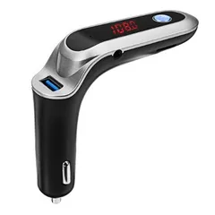 車載用 FMトランスミッター USB充電機能搭載 Bluetooth シガーソケット ワイヤレスオーディオ 音楽 スマホ (シルバー)[定形外郵便、送料無料]mer004