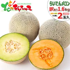 【出荷間近/8月下旬(8月22日)頃～出荷】 北海道産 訳あり らいでんメロン 2玉セット (赤肉＆青肉/ツル無し/1玉 1.6kg) わけあり メロン 赤肉 青肉 ご自宅用 ご家庭用 お家用 お得 お買い得 北海道 北海道直送 グルメ お取り寄せのサムネイル