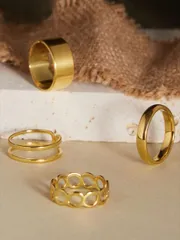 リング レディース セット ステンレススチール オープンバンド リングセット 4個入り、シンプルでスタイリッシュ、パーティーやプレゼントに、ハロウィン、冬に最適