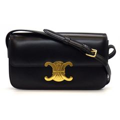 セリーヌ CELINE ショルダーバッグ トリオンフ クロード 194143BF4.38NO ブラック シャイニーカーフスキン ゴールド金具 【中古】
