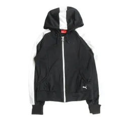良品 PUMA プーマ トラック ジャケット ブルゾン ジップアップ パーカー スポーツ ウェア ロゴ 刺繍 863505 サイズL 黒 ブラック  レディース 古着 中古 USED