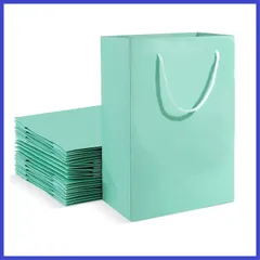 himsyuden 10枚セット 紙袋 ギフトバッグ ひも 手提げ袋 ラッピング袋 クラフト 厚手 母の日 プレゼント袋 ショッピングバッグ 無地 パーティー 祝日 誕生日 贈り物 お土産 15*20*6cm (ティファニーブルー 10枚セット)