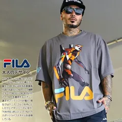 FILA × 新世紀エヴァンゲリオン Tシャツ 半袖 メンズ 春夏用 グレー 大きいサイズ エヴァンゲリヲン 限定 コラボ 公式 フィラ 新劇場版シリーズ EVA エヴァンゲリオン零号機 0号機 綾波レイ搭乗機 オレンジ 白 メール便 25SPU8004