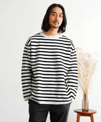 新品 未使用 JIGGYS SHOP(ジギーズショップ)ドライタッチボーダーニットセーター 217750 ホワイト×ブラックのサムネイル