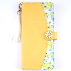 AQUOS R10 / R9 ケース 手帳 SH-51F SH-51E フラワー柄 合革 おしゃれ 手帳 ケース 【Color】イエロー