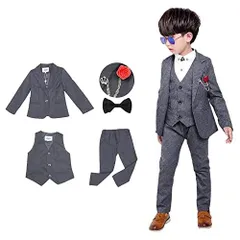 ダークグレー_110 [ALICE] 男の子フォーマルスーツ キッズスーツ 子供服 スーツセット 4点セット ジャケット、ベスト、ズボン 、蝶ネクタイ おしゃれ かっこいい 入学式 七五三 卒業式 スリムタイプ 90-190cm