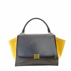 セリーヌ CELINE トラペーズ ハンドバッグ 2way イエロー×ネイビー×カーキ レザー ショルダー 7-8-414