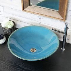信楽焼 手洗い鉢 洗面ボウル 陶器 直径45cm 大型サイズ 織部ソリ型(浅)手洗い鉢 tr-4039