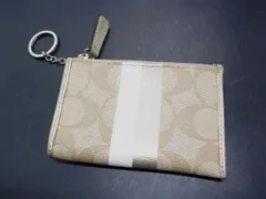 ■美品■ COACH コーチ シグネチャー レザー キーリング付き カードケース パスケース コインケース キーケース ベージュ系 DH3400