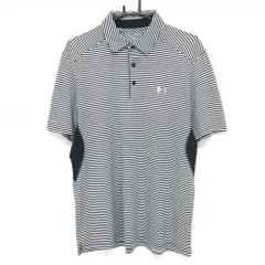 ★特価★アンダーアーマー 半袖ポロシャツ 黒×白 ボーダー 袖下メッシュ調生地切替  メンズ  ゴルフウェア UNDER ARMOUR