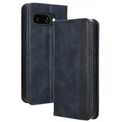 Google Pixel 9a ケース 手帳 チェック柄 合革 レトロ 手帳 ケース 【Color】ネイビー