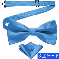 蝶ネクタイ 結婚式 ブルー 青 カフスボタン ポケットチーフ 披露宴 新郎 無地 フォーマル お色直し ウェディング メンズ　n13