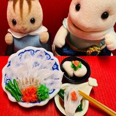 499ふぐ刺しと白子セット⭐️ミニチュアフード　ドールハウス　リカちゃん　シルバニア　樹脂粘土　ねんどろいど　ブライス　フィギュア　ミニチュア　フェイクフード　樹脂粘土