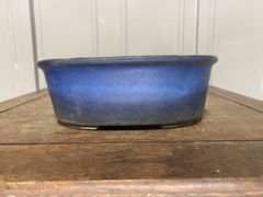 盆栽鉢　楕円　青　釉　小品盆栽　松盆栽　松柏　雑木　寄せ植え　観葉植物　多肉植物　山野草　花　サボテン　盆栽　園芸　鉢　植木鉢