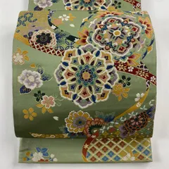 極アンティーク】袋帯 錦織 六通柄 花菱亀甲 桐 菊 金銀糸 正絹