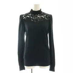 ローレンラルフローレン LAUREN RALPH LAUREN レースニット切替カットソー 長袖 スタンドカラー XS 黒 ブラック /DO ■OSのサムネイル