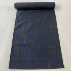 反物 秀品 大島紬 証紙  幾何学 紺色 正絹 【中古】