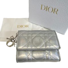 【中古品】 DIOR ディオール カナージュ シルバー ウォレット レディース 折り財布 ミニ財布 箱有 W88883RK