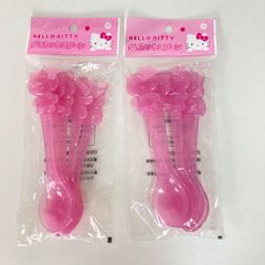 M0801C ハローキティ　スプーン　ダイカットスプーン　5本入り　２セット　まとめ　クリアピンク　サンリオ　レア　希少　当時物　未開封　未使用　長期保管品　デッドストック