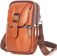 PLEAVIT スマホショルダー スマホポーチ メンズ 革 レザー 斜めがけ バッグ( ブラウン,  大)