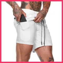 ★スタッフおすすめ★メンズ用 ショートパンツ ダブル構造 インナーポケット付き  送料無料　スピード発送※こちらはホワイト、迷彩ベー  おすすめ おしゃれ　かわいい　人気 20240306-4487
