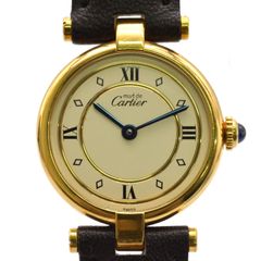 CARTIER カルティエ マストヴァンドーム レディース腕時計 GP/革 クォーツ アイボリー文字盤 ギフト プレゼント 腕時計 【中古】