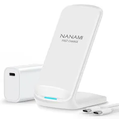 NANAMI ワイヤレス急速充電器 (USB-C 20W出力の急速充電器に昇進) 置くだけ充電器 セット 7.5W/10W/15W iPhone 16/15/14/13/12シリーズ/SE第三世代/11(Pro)/XR/Xs(Max)/X/8(Plus)  0