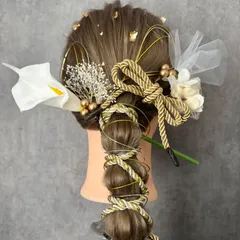 【和装髪飾り】成人式卒業式結婚式　カラーリリー髪飾り　フォトウェディング　かすみ草ドライフラワー　振り袖　袴　着物　ヘッドドレス