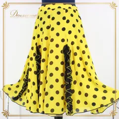 社交ダンス 衣装 スタンダード スカート レッスンウェア 女性用 レディース オールシーズン 黄色 黒 イエロー系 水玉 フリル ドット 練習着 ブラック系 レトロかわいい ポリエステル 柔らかい おしゃれ ダンスウェア フレアスカート お揃い コスチューム