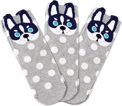 Banane D'or 犬柄 靴下 レディース ソックス アニマルソックス セット( グレー3足,  Free Size)