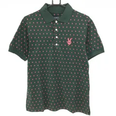 パーリーゲイツ 半袖ポロシャツ グリーン×ピンク スカルラビット総柄 メンズ 4(M) ゴルフウェア PEARLY GATES