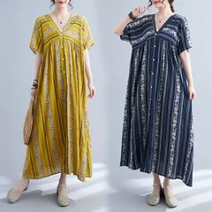 ロングワンピース レディース ワンピース ロング丈 花柄 Vネック ゆったり 大きいサイズ  シンプル カジュアル 大人 ハワイ 旅行 海 春 夏 skwcc03