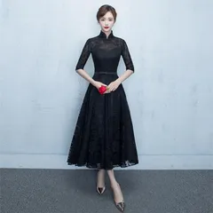 ロングドレス 演奏会 パーティードレス ドレス レディース 結婚式 ドレス ワンピース ミモレ丈 ハイネック レース 発表会 お呼ばれ 二次会 披露宴 上品 大人