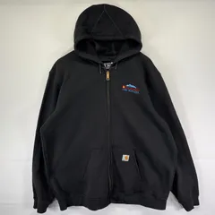 古着 カーハート Carhartt パーカー フルジップ スウェット 大きいサイズ 企業ロゴ ワーク 2XL  ブラック メンズ