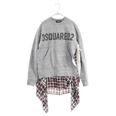 DSQUARED2 (ディースクエアード) 21AW ロゴプリント チェックシャツ レイヤード クルーネック スウェット トレーナー グレー レディース S75GU0383 S25477のサムネイル