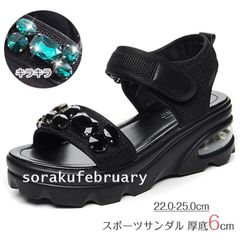スポーツサンダル 厚底 レディース 厚底6cm コンフォートサンダル ビジュー付き ベルクロ 黒 アウトドアサンダル カジュアル シューズ ストラップ サンダル 滑り
