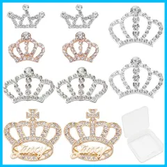 SUNNYCLUE　10個5種　クラウン　チャーム　王冠　チャーム　ラインストーン　チャーム　合金　ティアラ チャーム　クリスタル　ガラス　ビーズ　チャーム　小さなクラウン　冠形　チャーム　ネックレス　ライトゴールド　ハンドメイド　透かし　キラキラ　ダイヤ型