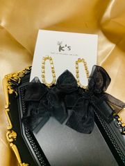 【K‘s store 2021】ピアス　925  リボン　黒　ジルコンNo.58