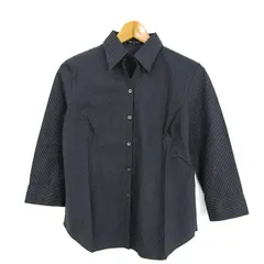 コムサ・デ・モード 長袖シャツ トップス 七分袖 ストライプ柄 日本製 レディース Lサイズ ネイビー COMME CA DU MODE 【中古】