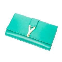 YVES SAINT LAURENT イヴサンローラン クラシック ライン Y クラッチ 緑 スムース カーフスキン レザー AB