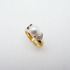 パール ダイヤモンド リング 11号 7.4mm 0.18ct 750YG 新品仕上げ Sランク