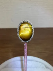 天然石　イエローブルータイガーアイ　金属パーツ　真鍮製パーツ サイズ大きめ １個(1-2)