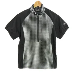 アディダスゴルフ ポロシャツ トップス 半袖 ハーフジップ チェック柄 ゴルフウエア レディース Lサイズ 黒×白 adidas GOLF 【中古】