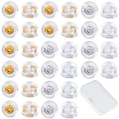 HUAZONTOM ピアス キャッチ シリコン 落ちない 16ペア(32個)セット 18金 K18メッキ 金属アレルギー 対応 0.7mm~0.8mm レディース メンズ 透明収納ボックス付き イエローゴールド+ホワイトゴールド