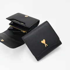 新品未使用 AMI PARIS 折り財布 黒 レザー ハートロゴ AMI PARIS ｜アミパリス ハートロゴ入り ストラップ ウォレット