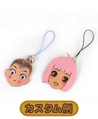 顔形　レザー　ストラップ　肌色　鈴付き　ハンドメイド　個性的　手作り