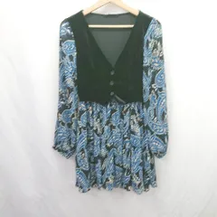 ◇ ⊂ ZARA ザラ ペイズリー柄 長袖 ミニ フレアワンピース サイズS ブルー系　ブラック系 レディース E  【1507280009642】