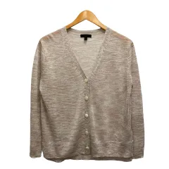 ジェイクルー J.CREW カーディガン ニット セーター Vネック シースルー ラメ ボーダー 長袖 XS ベージュ 銀 シルバー 茶 ブラウン レディース